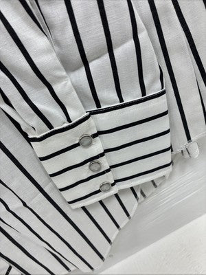 New Men’s H Bar C Black White Stripe Long Sleeve Pearl Snap 16.5 X 34 Large R-28