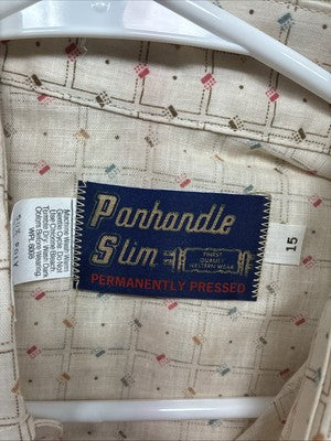 New Men’s Panhandle Slim Tan Designed Short Sleeve Pearl Snap 15 Medium T-40