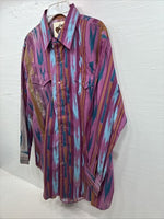 New Men’s ELY Cattleman Multicolor Design Long Sleeve Pearl Snap 17 X 34 XL R-82