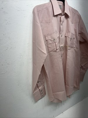 New Men’s Pink HBarC Ranchwear Pearl Snap Long Sleeve Shirt. 16x34 Large P-25