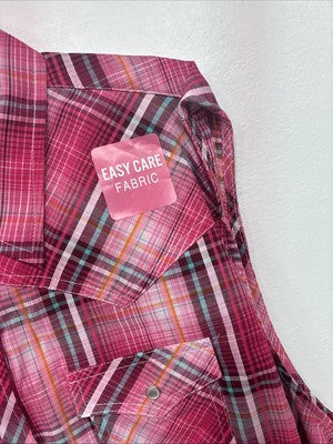 New Women’s Cumberland Pink Plaid Short Sleeve Pearl Snap 2XL GG-13
