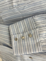 New Men’s ELY Cattleman Blue Stripe Design Long Sleeve Pearl Snap 15 Medium X-99