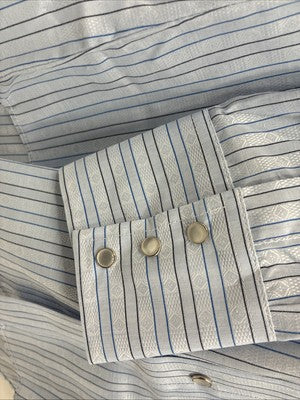 New Men’s ELY Cattleman Blue Stripe Design Long Sleeve Pearl Snap 15 Medium X-99