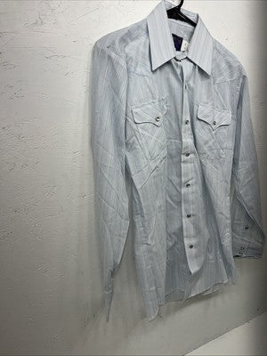 New Men’s Blue Panhandle Slim Long Sleeve Pearl Snap Shirt 15x34 M P-78