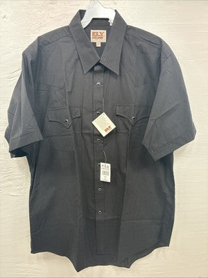 New Men’s ELY Cattleman Black Short Sleeve Pearl Snap 16.5 Large X-16