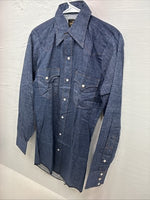 New Men’s LongHorn Blue Jean Long Sleeve Pearl Snap 14 Small AA-100