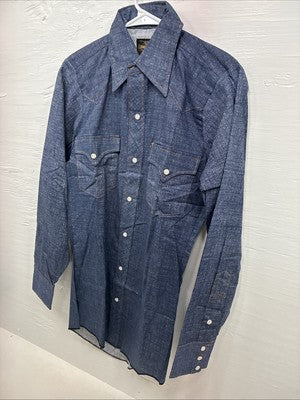 New Men’s LongHorn Blue Jean Long Sleeve Pearl Snap 14 Small AA-100