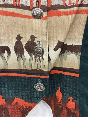 New Women’s Roughrider Western Design Long Sleeve Button Up Crop Small YY-52