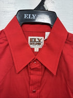 New Men’s ELY Cattleman Western Red Long Sleeve Pearl Snap 16 Large V-44