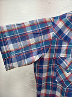 New Men’s ELY Cattleman Blue Multicolor Plaid Short Sleeve Pearl Snap Large Q-93