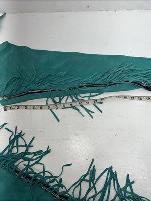 NOS Turquoise Whitman Show Chaps With Fringe Adjustable Waist 35” Small L-26