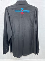 New Men’s ELY Cattleman Black Aztec Design Long Sleeve Pearl Snap Large Q-40