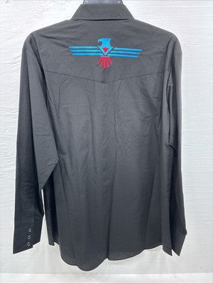 New Men’s ELY Cattleman Black Aztec Design Long Sleeve Pearl Snap Large Q-40