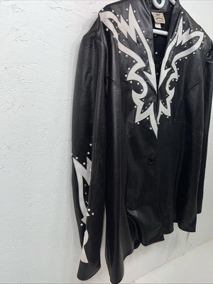 New Women’s Black White Leather Jacket 2XL RR-22
