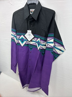 New Men’s Cumberland Purple Western Design Long Sleeve Pearl Snap Large AA-20