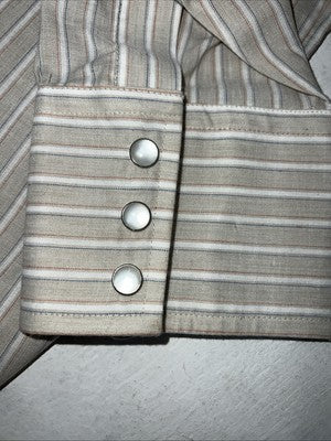 New Men’s Tan Stripped ELY Cattleman Pearl Snap Long Sleeve Shirt 16.5x34 L P-29