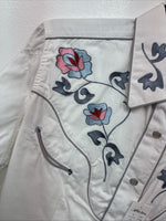 New Women’s White Horse Floral Embroidered Long Sleeve Pearl Snap XL II-33