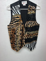 New Men’s Fashion Fantasy Black Cheetah Zebra Tuxedo Suit Vest Medium WW-62
