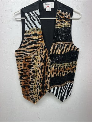 New Men’s Fashion Fantasy Black Cheetah Zebra Tuxedo Suit Vest Medium WW-62