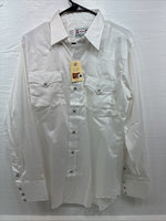New Men’s H Bar C White Dot Design Long Sleeve Pearl Snap 15.5 Medium M-90