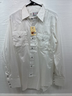 New Men’s H Bar C White Dot Design Long Sleeve Pearl Snap 15.5 Medium M-90