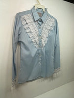 New Women’s Blue H Bar C Long Sleeve Button Up Shirt 3B-73