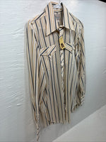 New Men’s H Bar C Yellow Black White Stripe Long Sleeve Pearl Snap Medium T-95