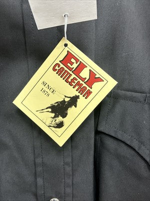 New Men’s ELY Cattleman Black Western Short Sleeve Pearl Snap 16 Large T-53