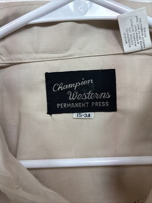 New Men’s Champion Western Tan design Long Sleeve Pearl Snap 15 Medium CC-11