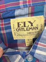 New Men’s ELY Cattleman Blue Multicolor Plaid Short Sleeve Pearl Snap Large X-15