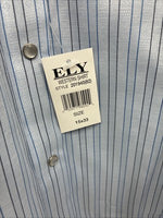 New Men’s ELY Cattleman Blue Stripe Design Long Sleeve Pearl Snap 15 Medium X-99