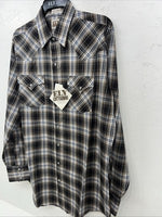 New Men’s Brown Plaid ELY Cattleman Long Sleeve Pearl Snap Shirt. L Tall P-68
