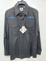 New Men’s ELY Cattleman Black Aztec Design Long Sleeve Pearl Snap Large Q-40