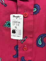 New Men’s Wrangler Pink Western Print Design Long Sleeve Button Up XL M-92