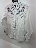 New Women’s White Horse Floral Embroidered Long Sleeve Pearl Snap XL II-33