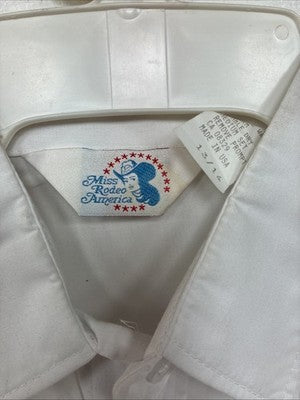 New Women’s Miss Rodeo White Long Sleeve Pearl Snap Size 13/14 TT-31 
