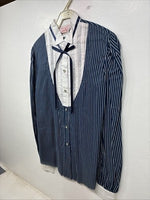 New Women’s H Bar C Blue Stripe Long Sleeve Pearl Snap Size 34 YY-108