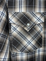 New Men’s Brown Plaid ELY Cattleman Long Sleeve Pearl Snap Shirt. L Tall P-68
