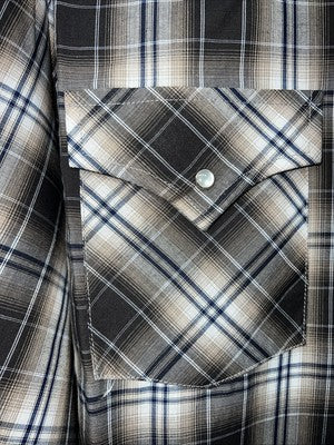 New Men’s Brown Plaid ELY Cattleman Long Sleeve Pearl Snap Shirt. L Tall P-68