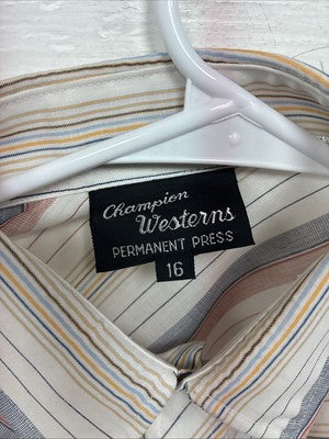 New Kids Champion Western White Stripe Long Sleeve Pearl Snap Size 16 CC-90