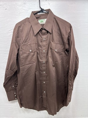 New Men’s Mesquite Brown Long Sleeve Pearl Snap 16 X 35 Large AA-84