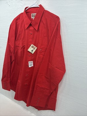 New Men’s ELY Cattleman Simple Red Long Sleeve Pearl Snap 17.5 X 35 XL R-60