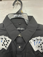 New Men’s White Horse Black Card Design Long Sleeve Pearl Snap Large CC-29