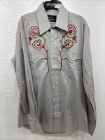 New Men’s Champion Western Gray Embroidered Long Sleeve Pearl Snap Large Q-55