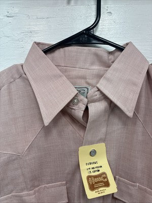 New Men’s H Bar C Pink Simple Long Sleeve Pearl Snap 15.5 Medium M-22