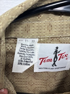 New Men’s Tem Tex Green Design Long Sleeve Pearl Snap 15 X 33 Medium Q-110