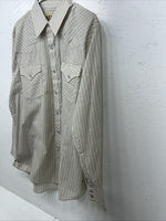 New Men’s Tan Stripped ELY Cattleman Pearl Snap Long Sleeve Shirt 16.5x34 L P-29