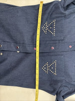 New Women’s H Bar C Blue Jean Long Sleeve Pearl Snap 34 TT-8
