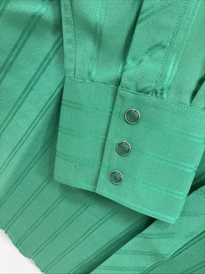 New Men’s White Horse Green Stripe Long Sleeve Pearl Snap Large Q-64