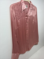 New Women’s Dickson Jenkins Pink Silk Long Sleeve Pearl Snap Size 40 KK-26